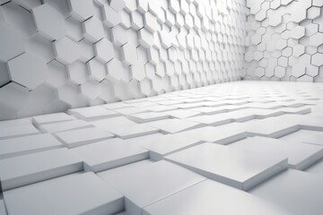 Abstract white geometric hexagonal background, Generative ai