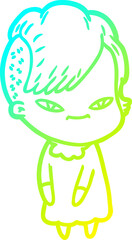 Obraz premium cold gradient line drawing of a cute cartoon girl with hipster haircut