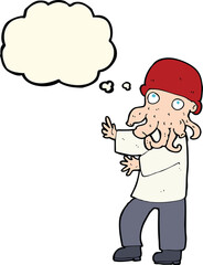 cartoon monster man with thought bubble