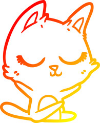 warm gradient line drawing of a calm cartoon cat