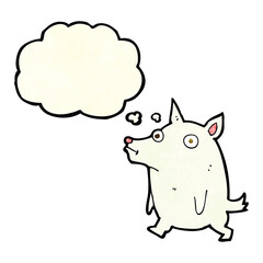 cartoon funny little dog with thought bubble