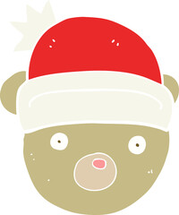 flat color illustration of teddy bear wearing christmas hat
