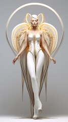 White and gold colored. Stunning fashion model in futuristic style. Beautiful illustration picture. Generative AI