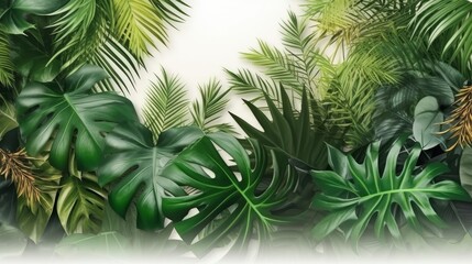 Real tropical leaves with white copy space background. Generative AI