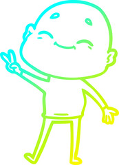 cold gradient line drawing of a happy cartoon bald man