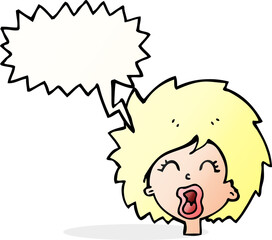 cartoon woman screaming with speech bubble