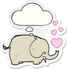 cute cartoon elephant with love hearts with thought bubble as a printed sticker