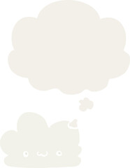 cute cartoon cloud with thought bubble in retro style
