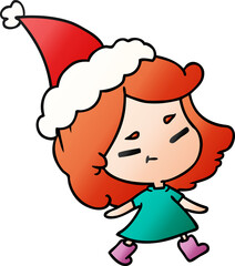 hand drawn christmas gradient cartoon of kawaii girl