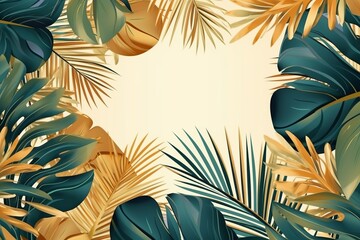 Abstract art of gold tropical leaves in vector style. Beautiful illustration picture. Generative AI