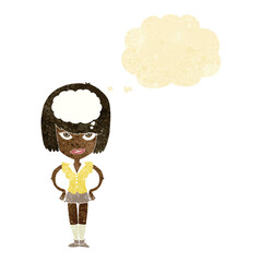 cartoon woman thinking with thought bubble