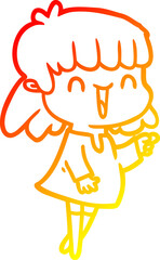 warm gradient line drawing of a cartoon woman