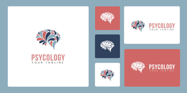 Psychology Logo Set - Business Vector Logo Template Concept Illustration. Abstract Human Brain Sign. Geometric Colored Structure. Creative Psychology Mind Education Symbol.