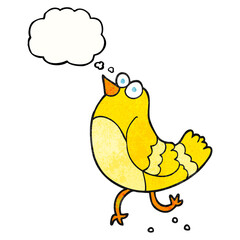 freehand drawn thought bubble textured cartoon bird