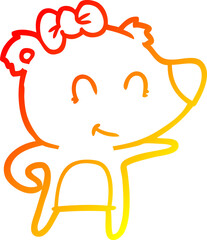 warm gradient line drawing of a female bear cartoon