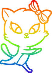 rainbow gradient line drawing of a cartoon cat