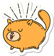 sticker of a tattoo style happy cat