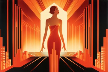 Art deco poster with woman. Beautiful illustration picture. Generative AI © standret