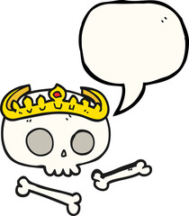 freehand drawn speech bubble cartoon skull wearing tiara