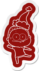 quirky cartoon  sticker of a happy old woman wearing santa hat