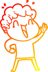 warm gradient line drawing of a cartoon happy man