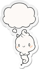 Fototapeta premium cartoon ghost with thought bubble as a printed sticker