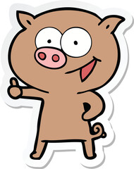 sticker of a cheerful pig cartoon