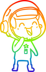 rainbow gradient line drawing of a happy cartoon astronaut