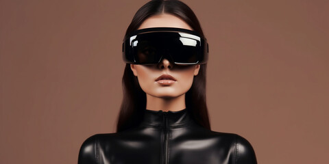 Model Fashion Frau Gesicht mit großer moderner Brille Nahaufnahme, ai generativ