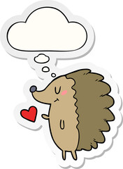 cute cartoon hedgehog with thought bubble as a printed sticker