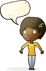 cartoon shocked woman with speech bubble