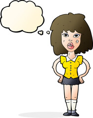 cartoon woman been in fight with thought bubble