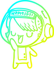 cold gradient line drawing of a cartoon astronaut woman