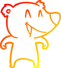 warm gradient line drawing of a laughing bear cartoon