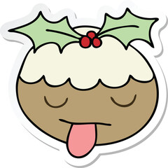 sticker of a quirky hand drawn cartoon christmas pudding