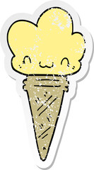 distressed sticker of a cartoon ice cream with face