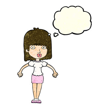 recommend clip art: cartoon woman shrugging shoulders with thought bubble