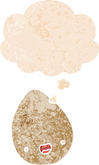 cartoon egg with thought bubble in grunge distressed retro textured style