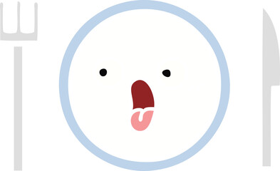 flat color retro cartoon of a dinner plate