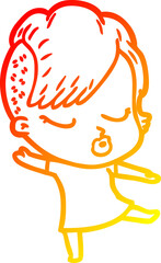 warm gradient line drawing of a cartoon pretty hipster girl