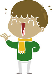 laughing flat color style cartoon man