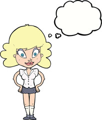 Obraz premium cartoon pretty woman with thought bubble