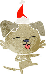 hand drawn retro cartoon of a dog dancing wearing santa hat