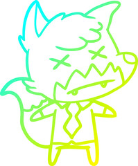 cold gradient line drawing of a cartoon dead fox
