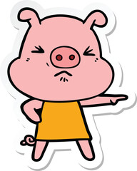 sticker of a cartoon angry pig