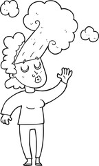 freehand drawn black and white cartoon woman letting off steam