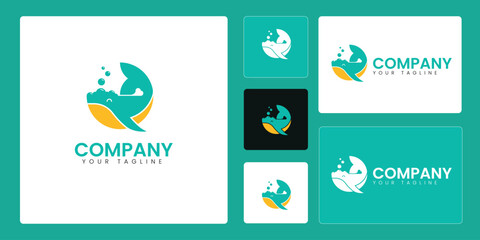 The Cute Whale Logo with a Love Symbol Can be Used as a Mascot or The Logo can be Used for Kids-Themed Businesses. Free Vector
