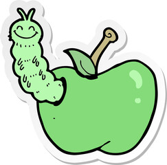 sticker of a cartoon bug eating apple
