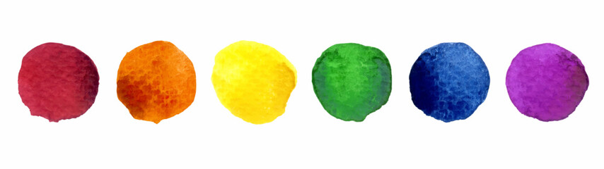 Watercolor Hand Painted Colorful Rainbow Set. Pride Flag Circles Isolated