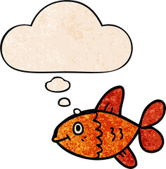 cartoon fish with thought bubble in grunge texture style